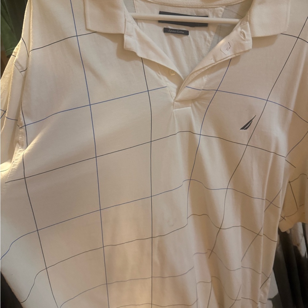 Nautica Men's white Polo with Blue Grid